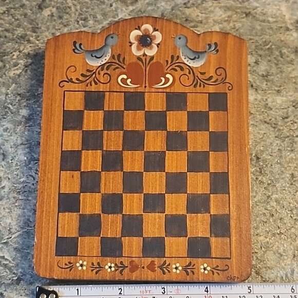 6" Checkerboard Hand Painted Vintage Folk Art Look Decor - Picture 5 of 6